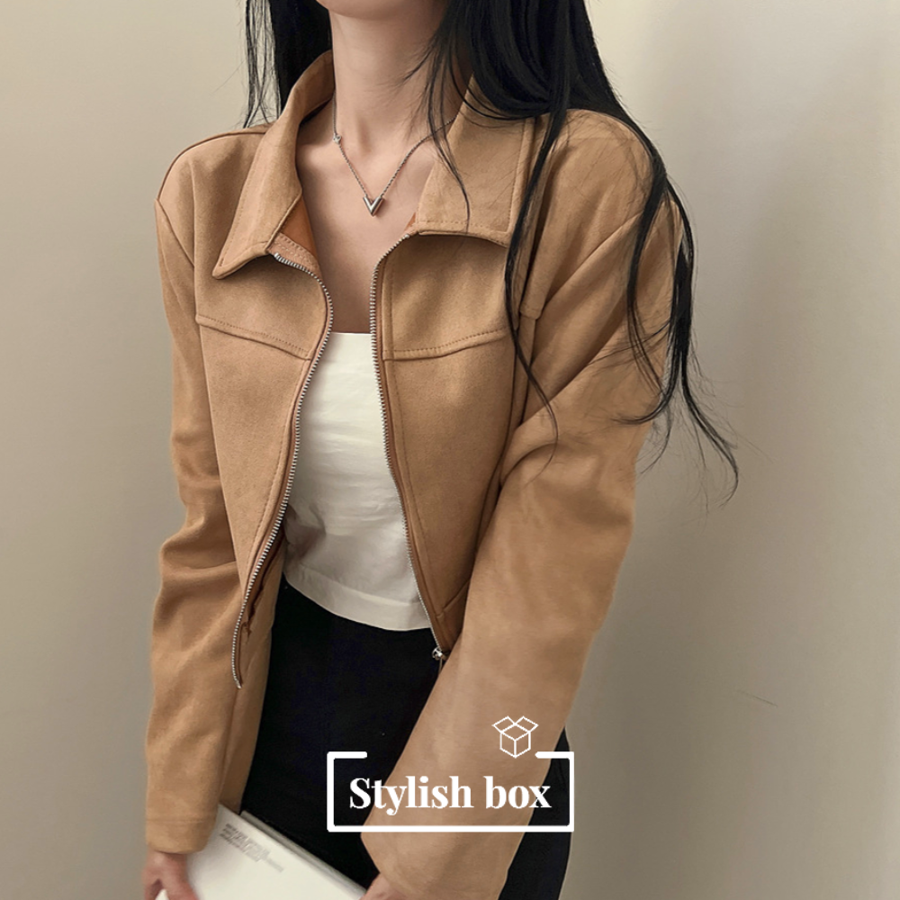 [핵고퀄!/new신상!✨] 스웨이드 카라 집업 크롭 자켓 3color 상세 이미지 4