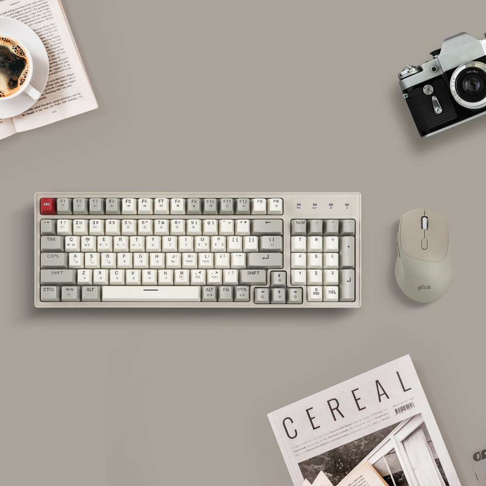 지클릭커 레트로 M 레드 SPRK98 저소음 블루투스 무선 키보드 마우스 세트