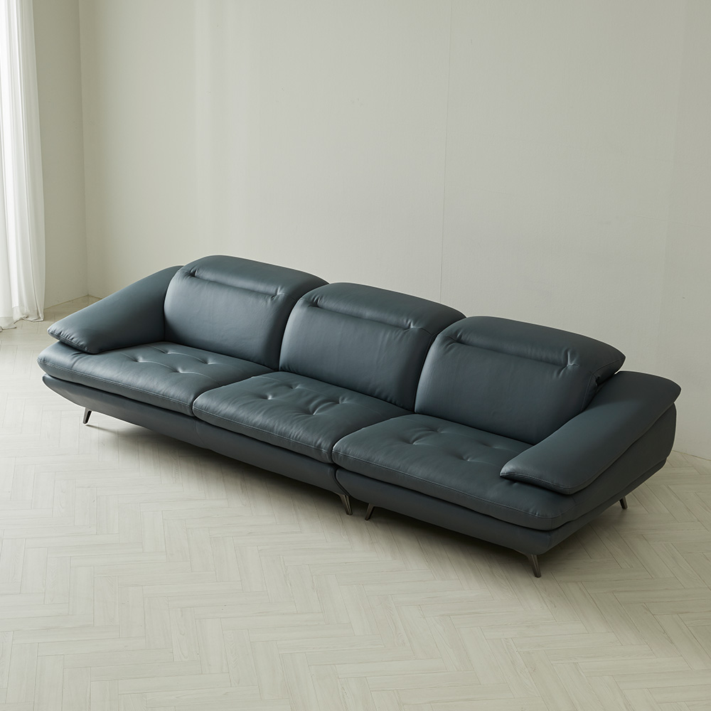 스코나 태프트 천연 황소 면피 통가죽 헤드틸팅 4인 소파 스툴미포함, 화이트그레이, 4인용