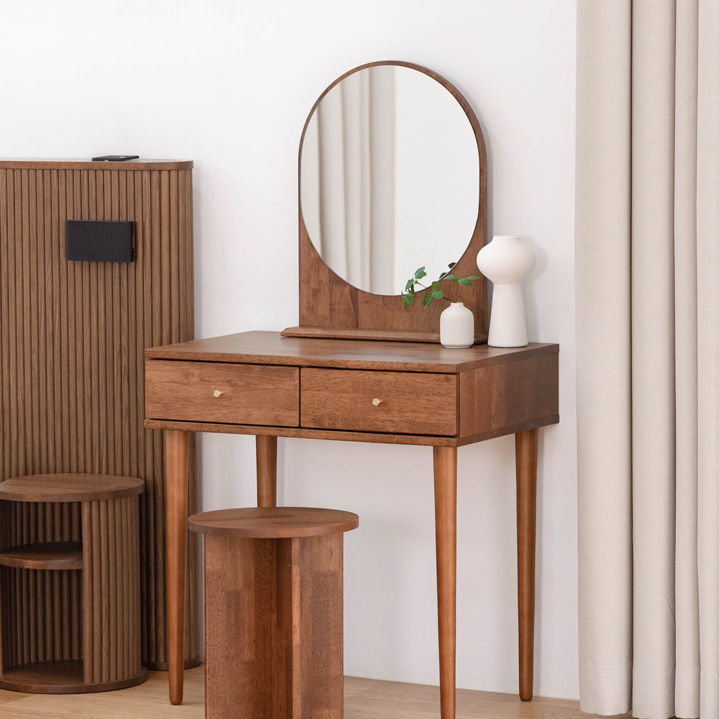 온어우드 브라우니 고무나무 원목 콘솔형 화장대 단품