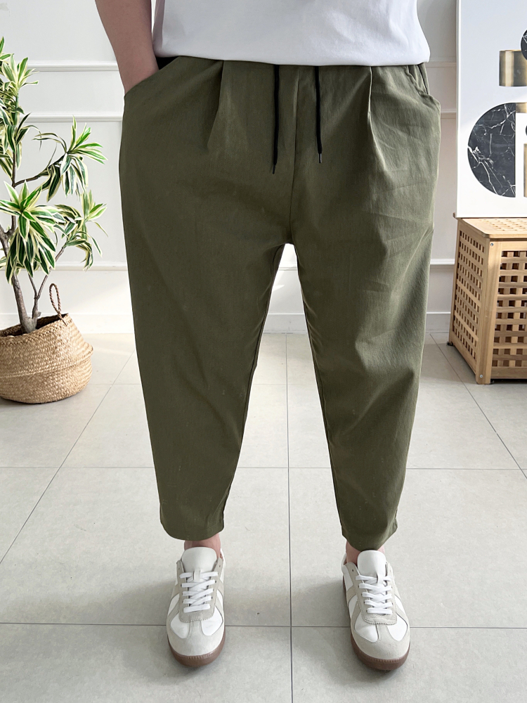 1+1 남자 와이드바지 밴딩 스판 원턱 배기 벌룬팬츠 - 상세 이미지 4