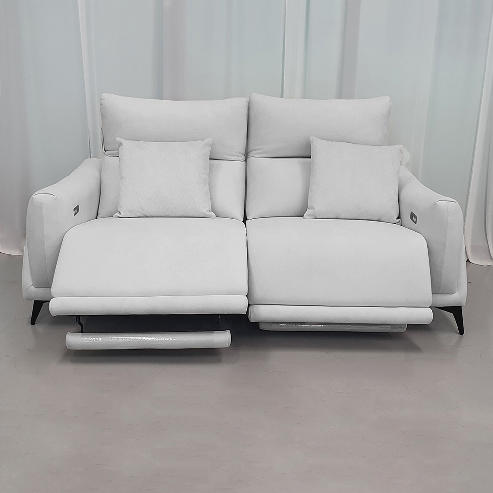 스코나 텐스트 메카 아쿠아텍스 패브릭 전동 리클라이너 소파 스툴미포함, 연그레이, 3인용