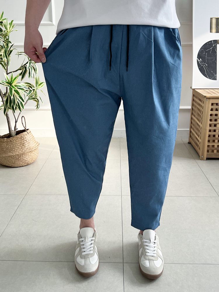 1+1 남자 와이드바지 밴딩 스판 원턱 배기 벌룬팬츠 - 상세 이미지 2