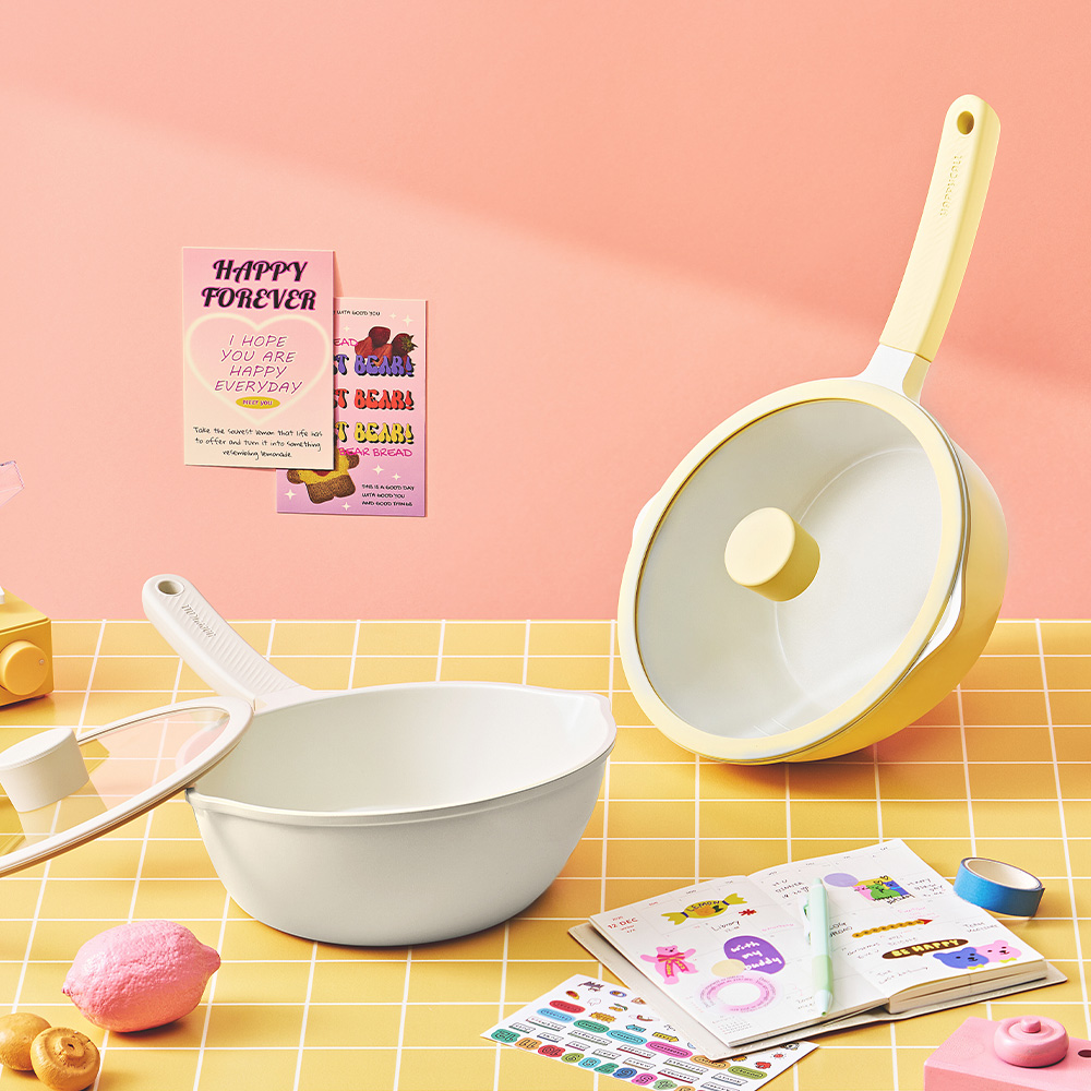 플렉스 틸트팬 IH 22cm+유리뚜껑 2종 택1 (그레이/옐로우)