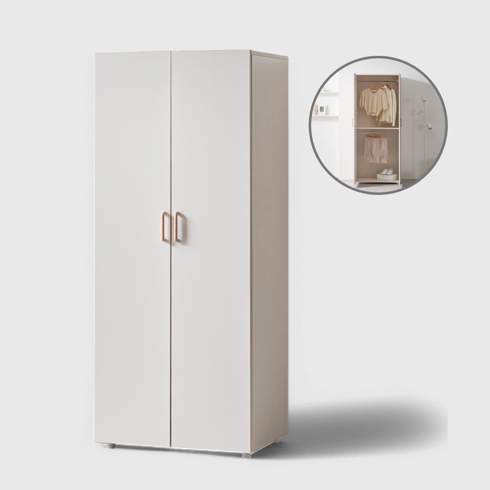 홈트리가구 키큰옷장 드레스룸 도어 2단 행거 옷장 800mm, 2단, 크림화이트 - 메인 이미지