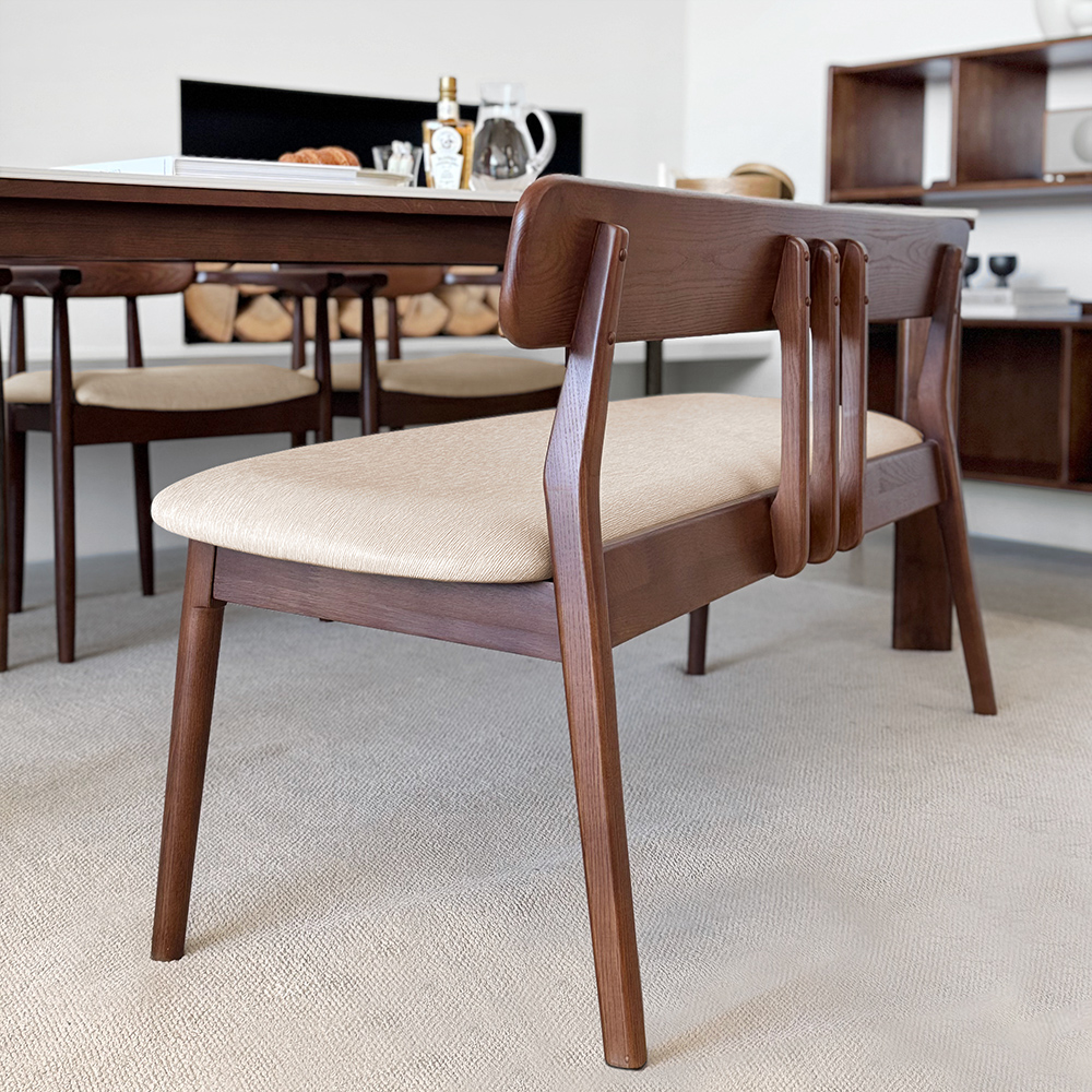 커들리 세라믹식탁 세트 4인용 원목 식탁+의자2+벤치1, 1400mm, 브라운/양면세라믹