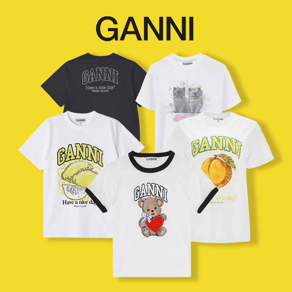 가니 반팔 반팔티 GANNI 베어 레오파드 레몬 릴렉스핏 슬림