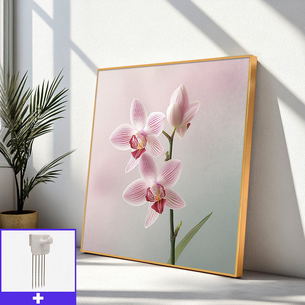 분홍 난초 45x45cm 무광골드 알루미늄액자 난초그림 매난국죽 - 메인 이미지