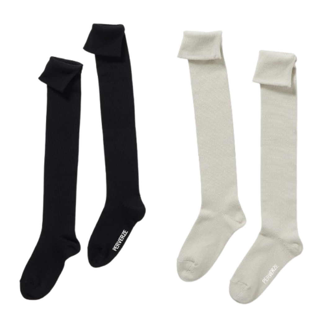 퍼버즈 PERVERZE Thigh High Sox 하이 니삭스 블랙 화이트 2컬러 - 상세 이미지 2