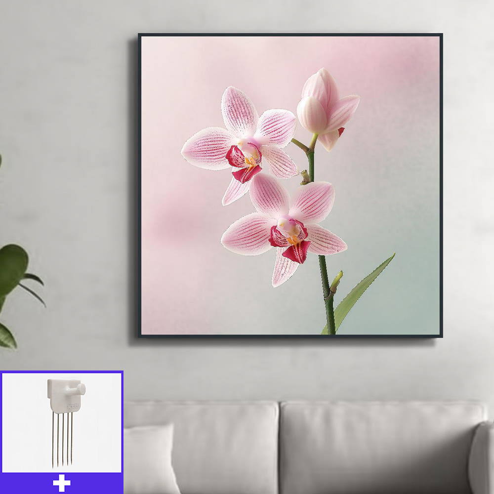 분홍 난초 80x80cm 무광블랙 알루미늄액자 난초그림 - 메인 이미지