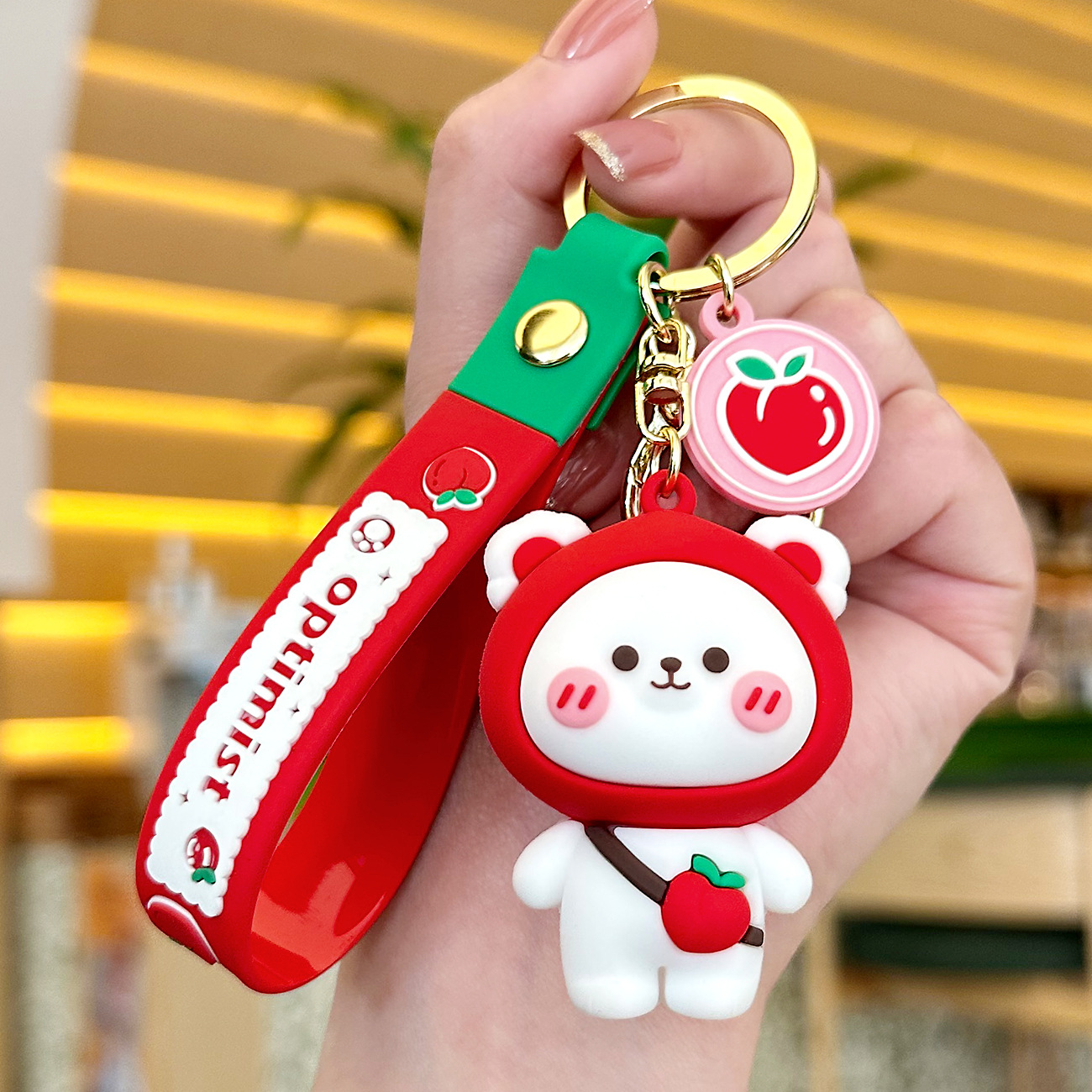 복숭아 곰돌이 키링 인형 귀여운 미니 가방 - 상세 이미지 5