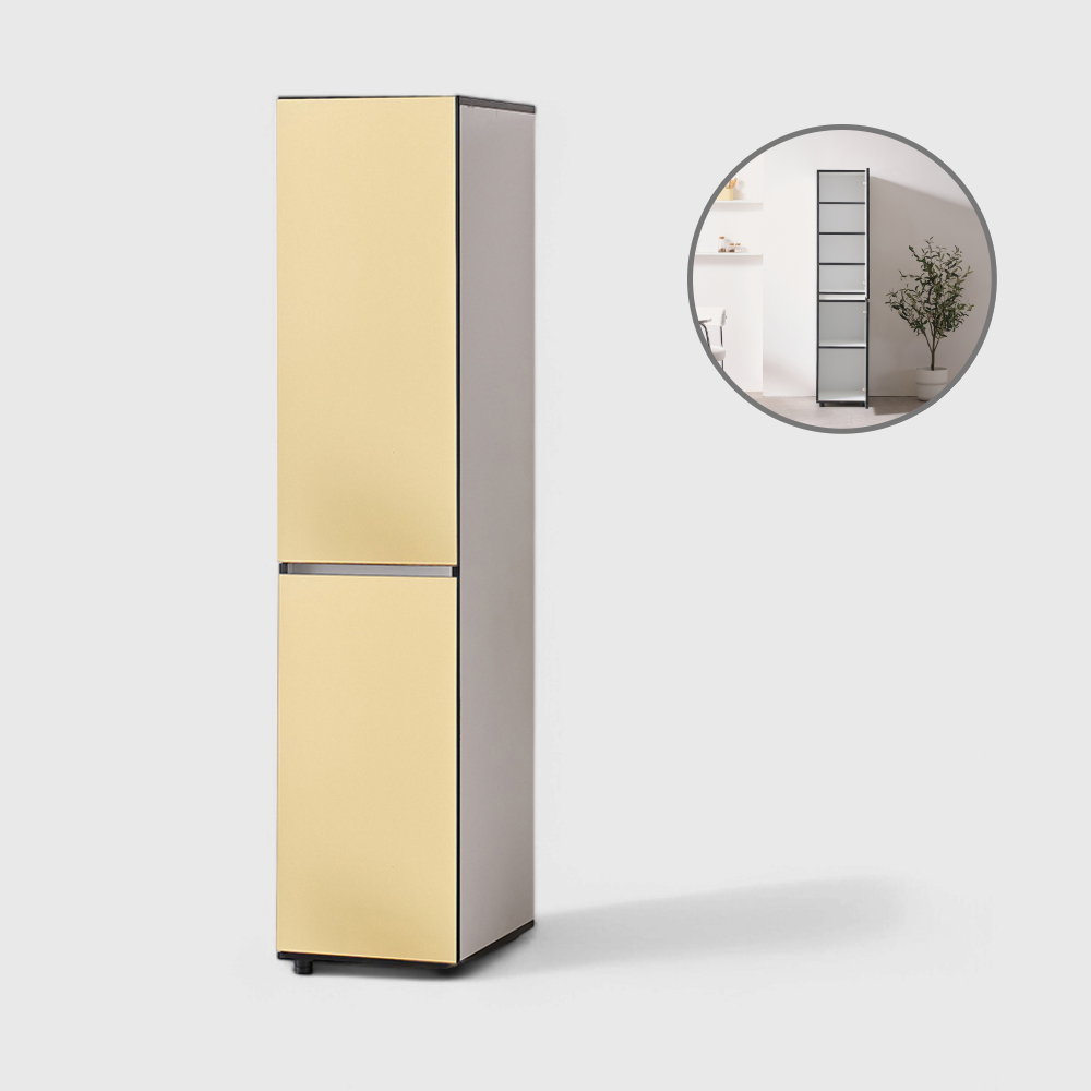 홈트리가구 오브제 밥솥 다이 주방 수납장 선반 렌지대 400mm, 2단, 옐로우