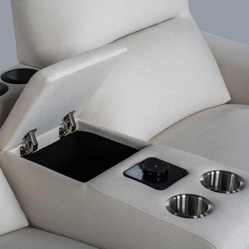 스코나 텐스트 메카 아쿠아텍스 패브릭 전동 리클라이너 소파 스툴미포함, 연그레이, 4인용