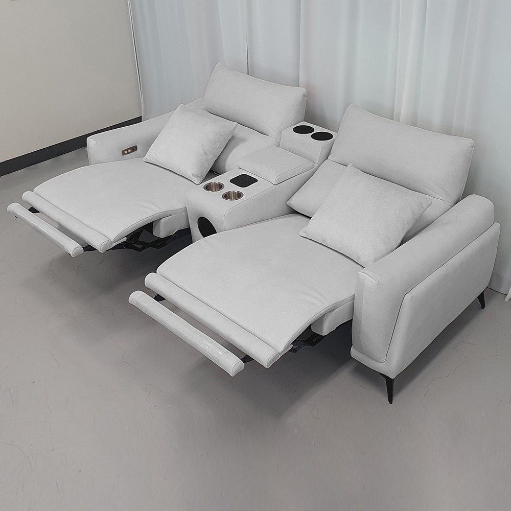 스코나 텐스트 메카 아쿠아텍스 패브릭 전동 리클라이너 소파 스툴미포함, 연그레이, 컵홀더 3인용