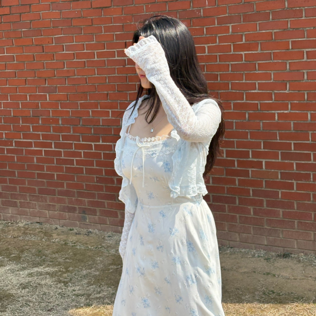 레이스 리본 나비 휴양지 여름 뷔스티에 나시원피스 슬리브리스 가디건 세트 이미지 8