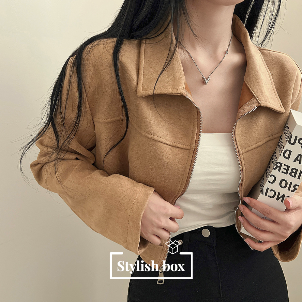 [핵고퀄!/new신상!✨] 스웨이드 카라 집업 크롭 자켓 3color 상세 이미지 5