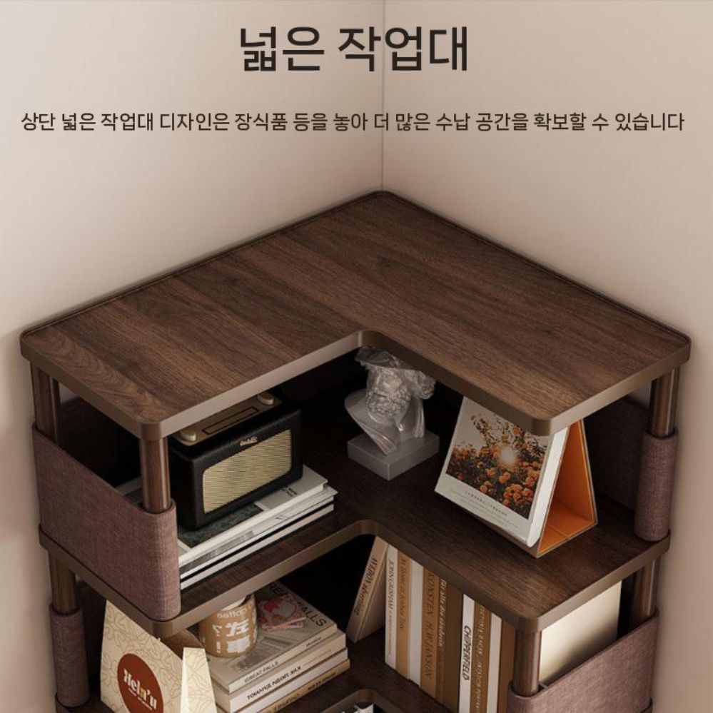 코너형 책장 폭좁은 책꽂이 다층 원목 수납장 모던 서재 북타워 스탠딩 선반 - 상세 이미지 3