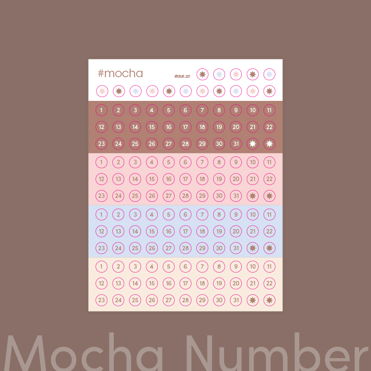 Mocha Number Sticker 덕지덕지 : 덕지덕지 dukzzi