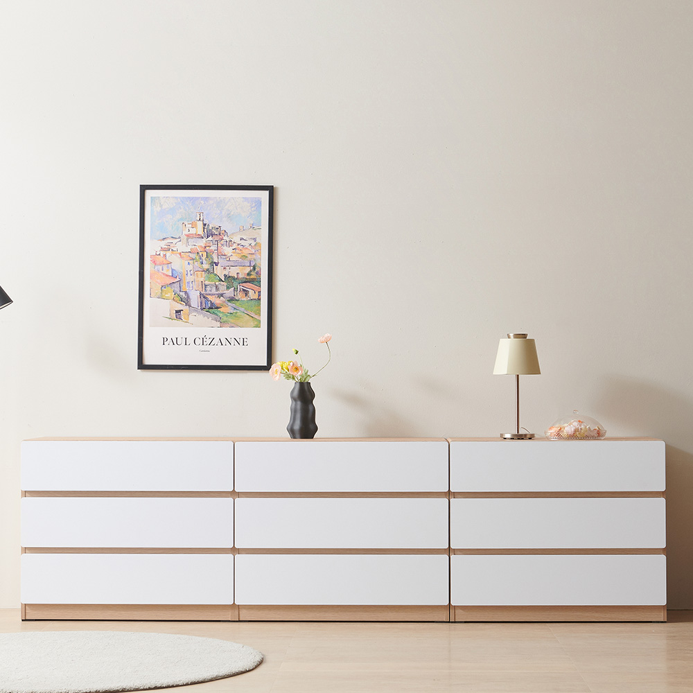 스코나 디스트 3단 서랍 높은 거실장 사이드보드 2400mm, 오크화이트