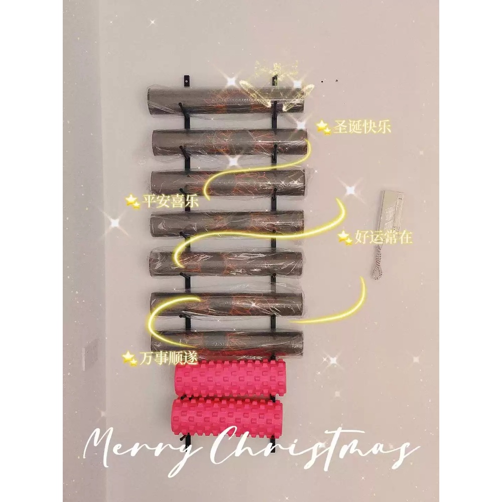 벽걸이 폼롤러거치대 요가 매트 정리대 피트니스 학원 7단 검정색 121cm - 상세 이미지 3