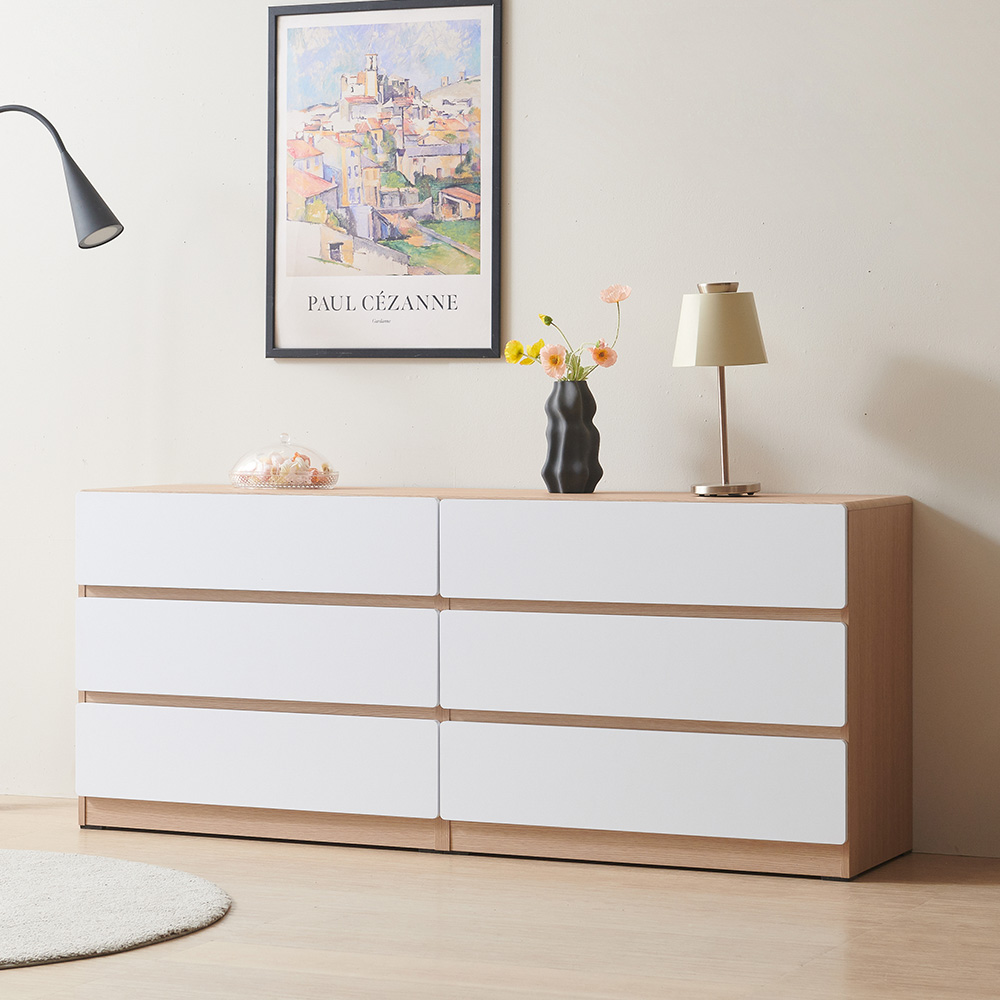 스코나 디스트 3단 서랍 높은 거실장 사이드보드 1600mm, 오크화이트