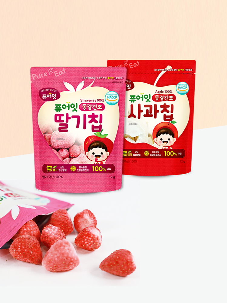 퓨어잇 동결건조 과일칩 딸기칩 사과칩 2봉세트 - 상품 이미지