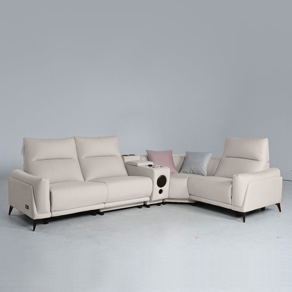 스코나 텐스트 메카 아쿠아텍스 패브릭 전동 리클라이너 소파 스툴미포함, 연그레이, 컵홀더 코너 5인용