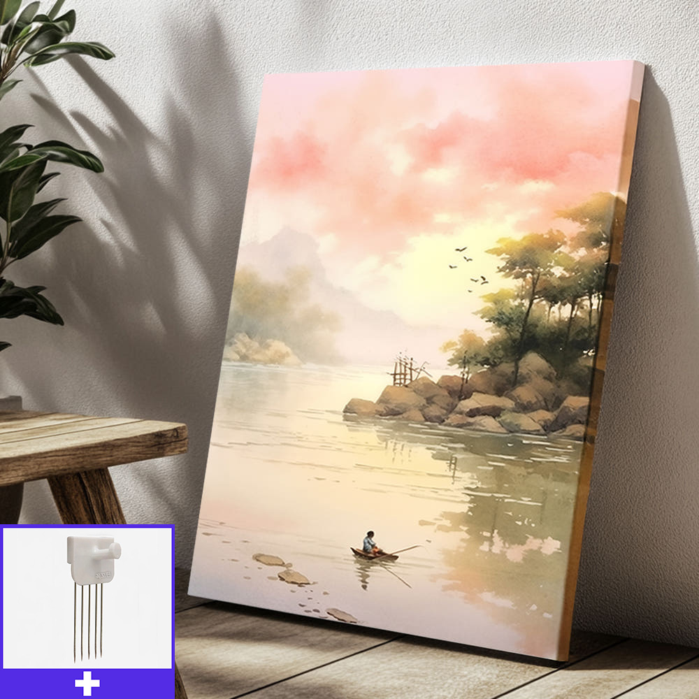 평온 어부 A3 29.7X42cm 캔버스 액자 어부도 - 상품 이미지