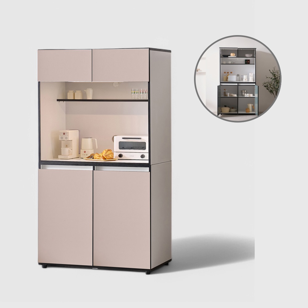 홈트리가구 오브제 밥솥 다이 주방 수납장 선반 렌지대 홈카페 1000mm, 2단, 베이지