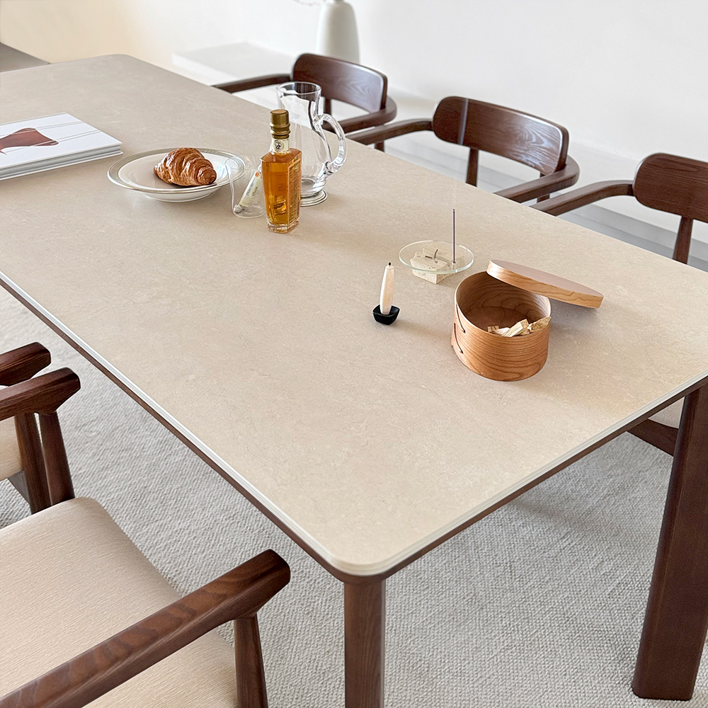 커들리 세라믹식탁 세트 4인용 원목 식탁+의자2+벤치1, 1400mm, 브라운/양면세라믹