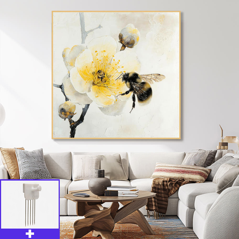 꽃과 꿀벌 80x80cm 무광골드 알루미늄액자 벌그림 - 메인 이미지