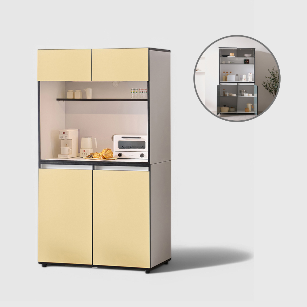 홈트리가구 오브제 밥솥 다이 주방 수납장 선반 렌지대 홈카페 1000mm, 2단, 옐로우