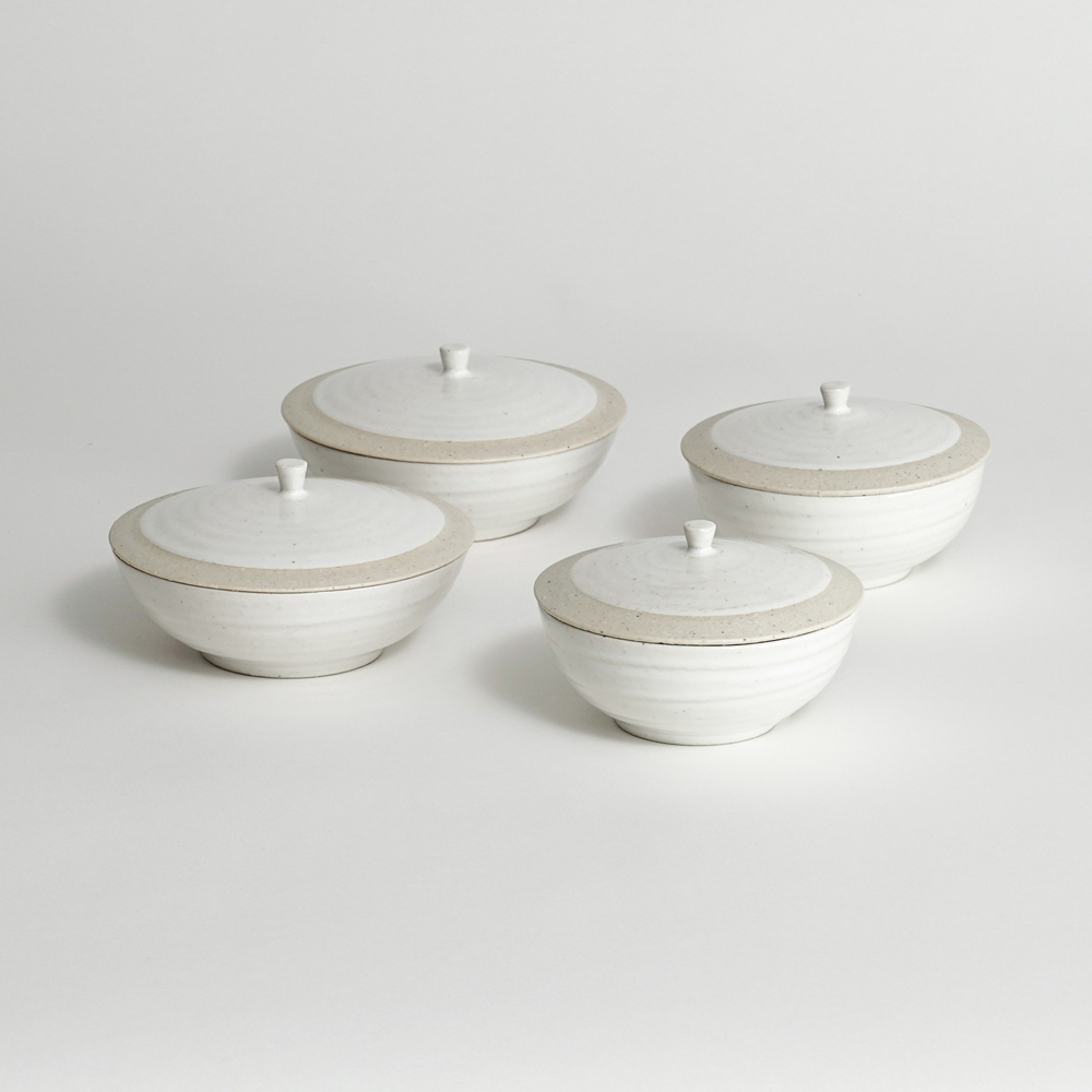 이도도자기 율 2인 공기세트(뚜껑옵션) 4P 밥그릇 홈세트 집들이