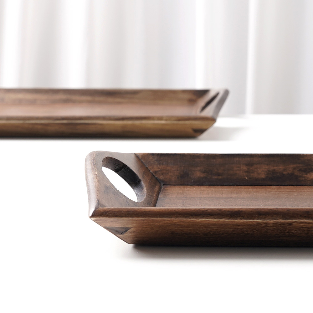 브리즈 손잡이 우드 트레이 엔틱 카페 빵 다과 나무 쟁반 22.5cm, 1개 - 상세 이미지 2