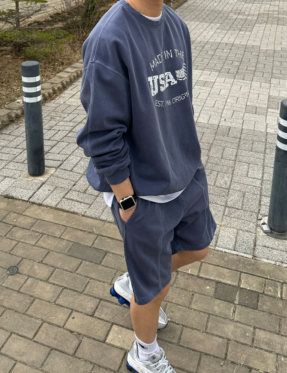 USA 피그먼트 맨투맨 반바지 트레이닝 세트 (4color) 상세 이미지 1