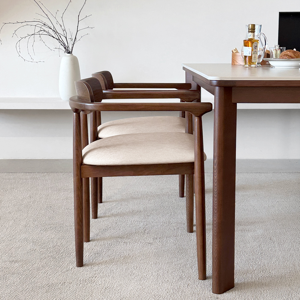 커들리 세라믹식탁 세트 4인용 원목 식탁+의자2+벤치1, 1400mm, 브라운/양면세라믹