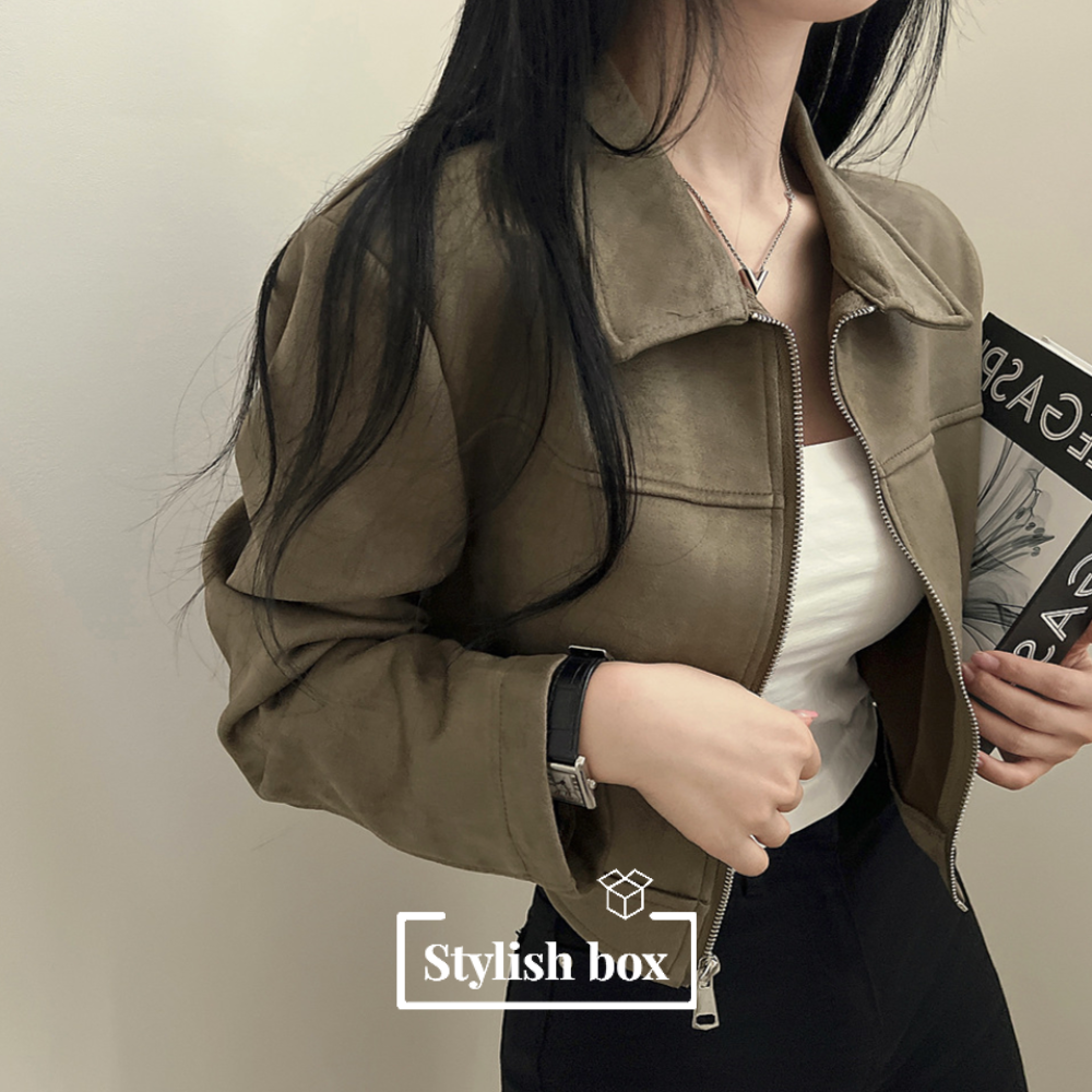 [핵고퀄!/new신상!✨] 스웨이드 카라 집업 크롭 자켓 3color 상세 이미지 13