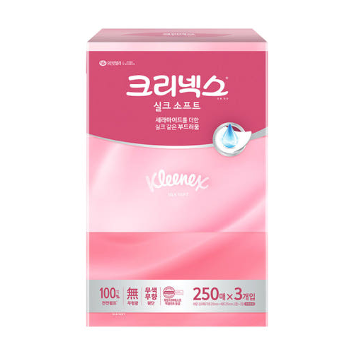 크리넥스 실크소프트 250매 3입 (022064) 각티슈 곽티슈 곽휴지 - 메인 이미지