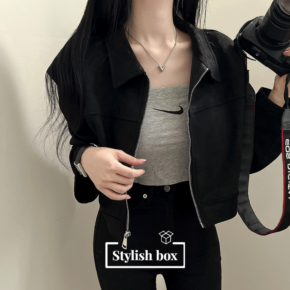 [핵고퀄!/new신상!✨] 스웨이드 카라 집업 크롭 자켓 3color 상세 이미지 15