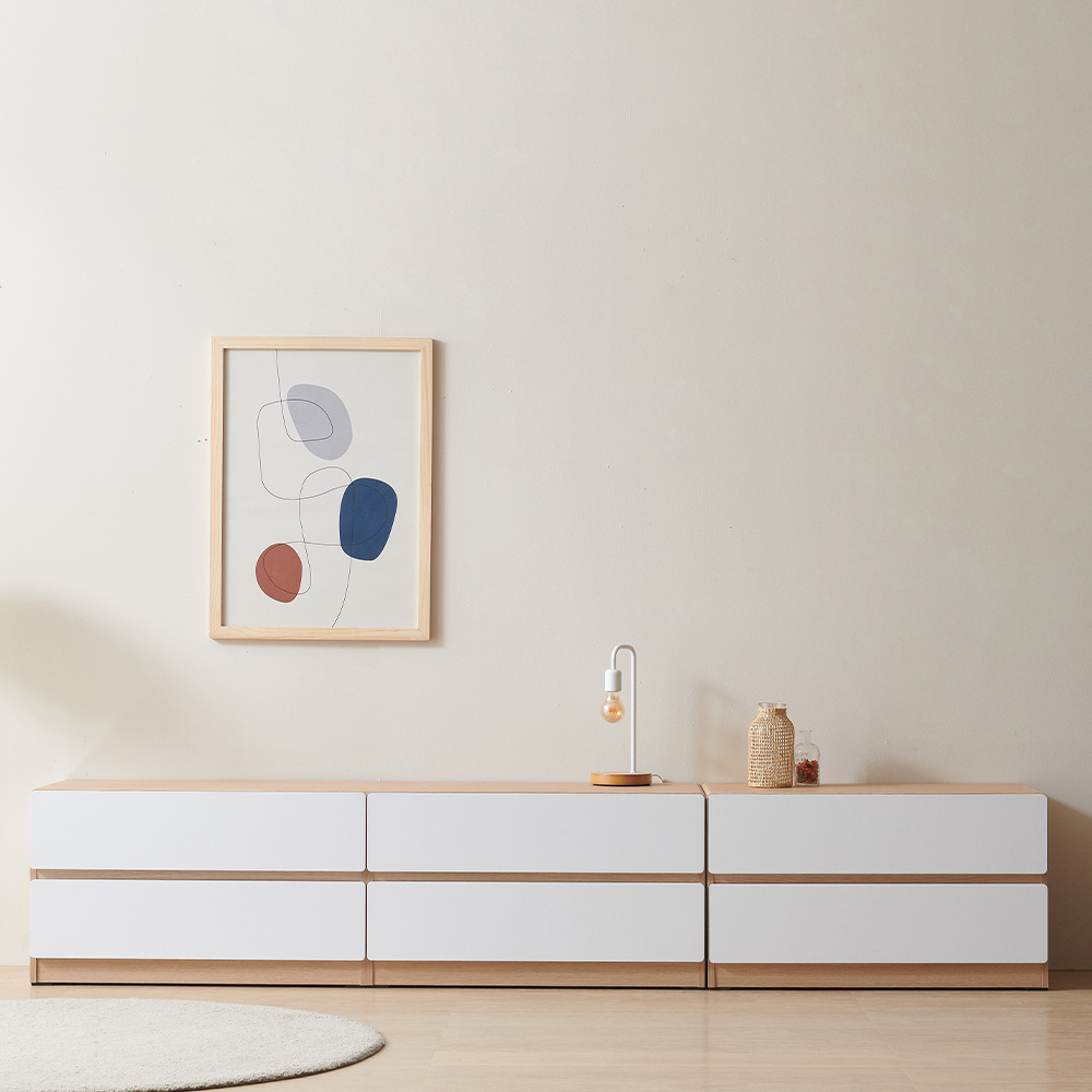 스코나 디스트 2단 서랍 거실장 인테리어 TV장 2400mm, 오크화이트