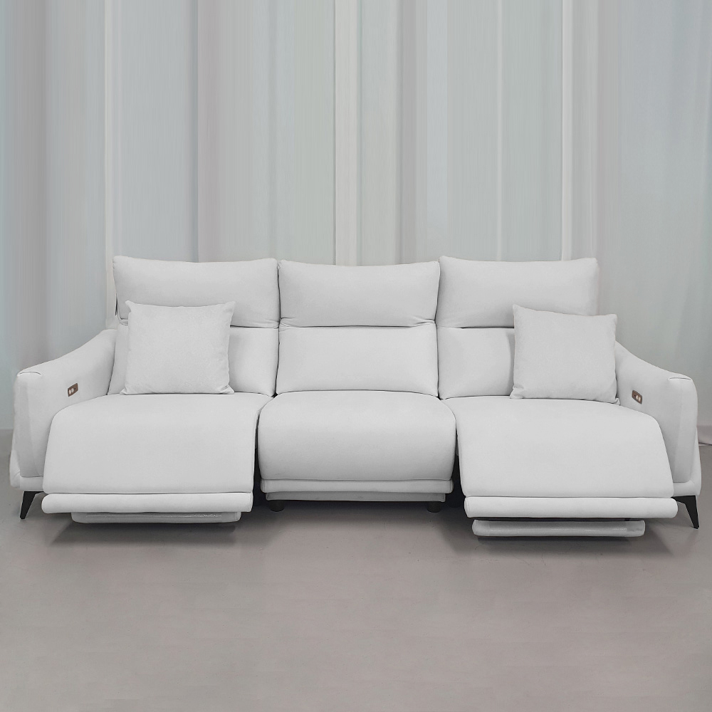 스코나 텐스트 메카 아쿠아텍스 패브릭 전동 리클라이너 소파 스툴미포함, 연그레이, 4인용