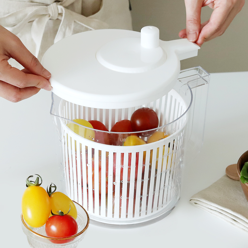 콤팩트 만능 야채탈수기 핸들 손잡이형 2.5L /샐러드 물기제거 스피너 믹싱볼 채반
