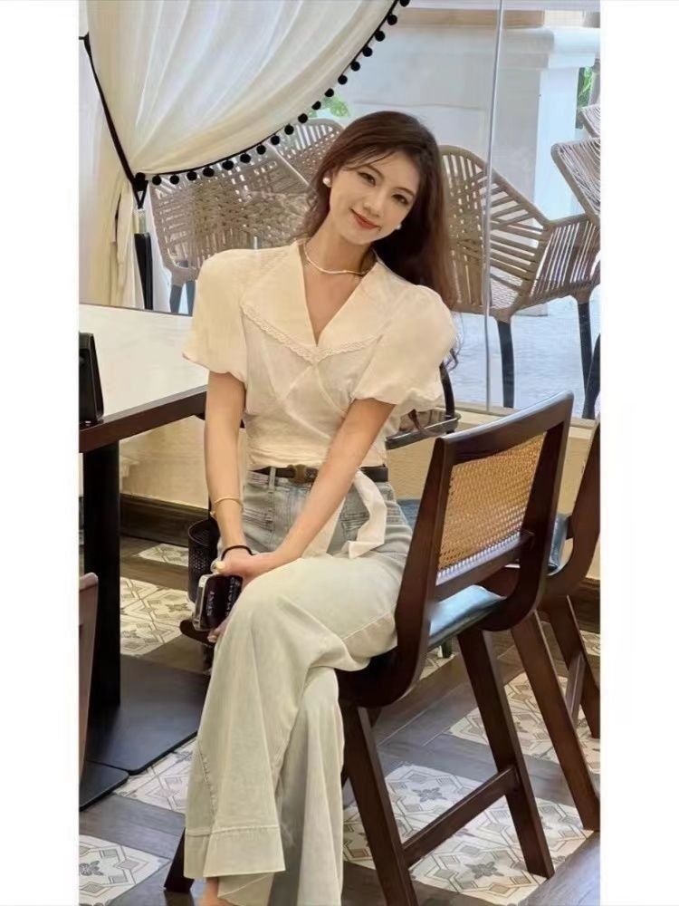 여성 봄 가을 루즈핏 와이드 데님 팬츠 연청 워싱 청바지 빅사이즈 - 상세 이미지 2