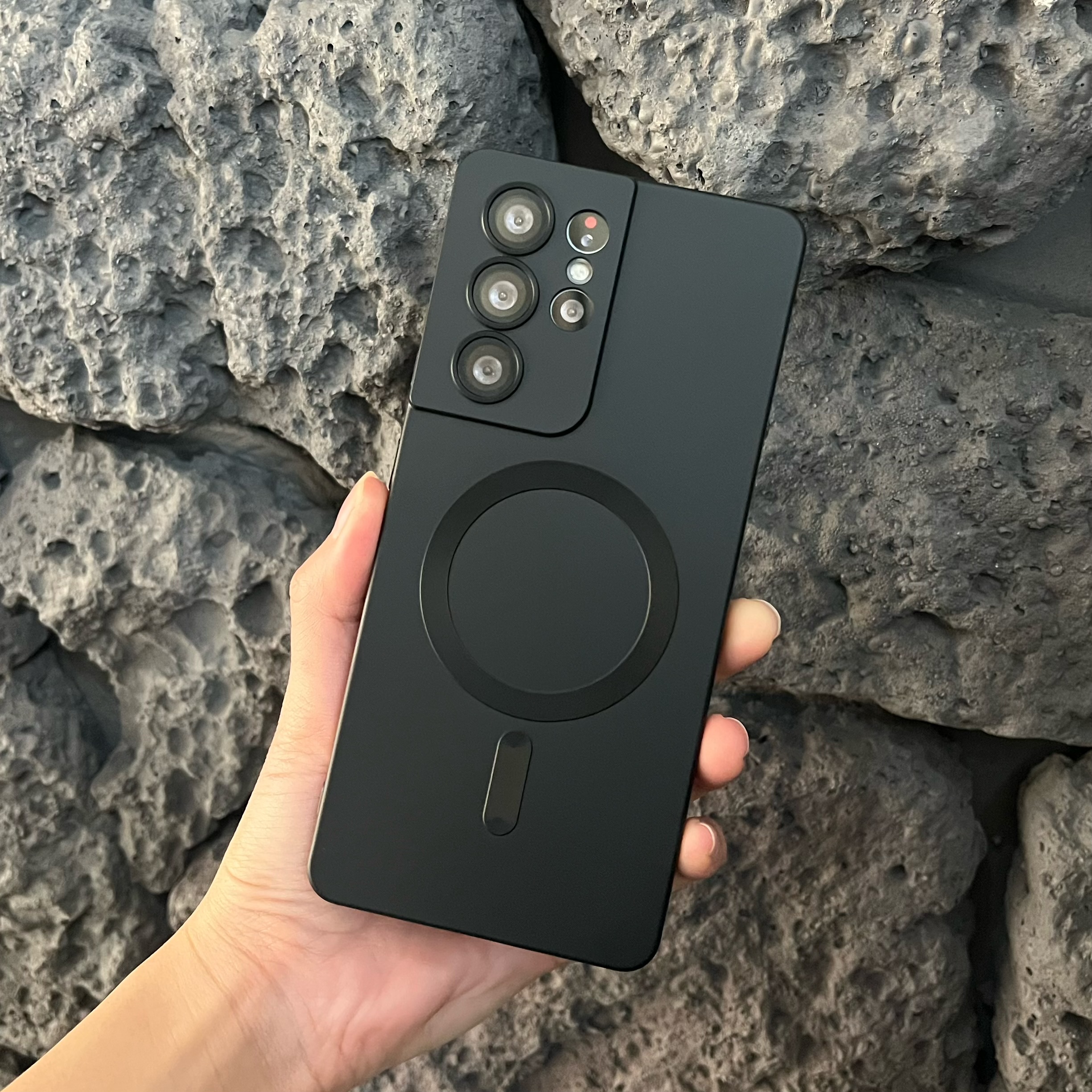 맥세이프 케이스 범퍼 젤리 실리콘 슬림 풀커버 카메라보호 블랙, 갤럭시S21 울트라