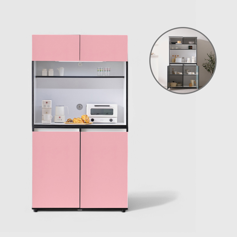홈트리가구 오브제 밥솥 다이 주방 수납장 선반 렌지대 홈카페 1000mm, 2단, 핑크