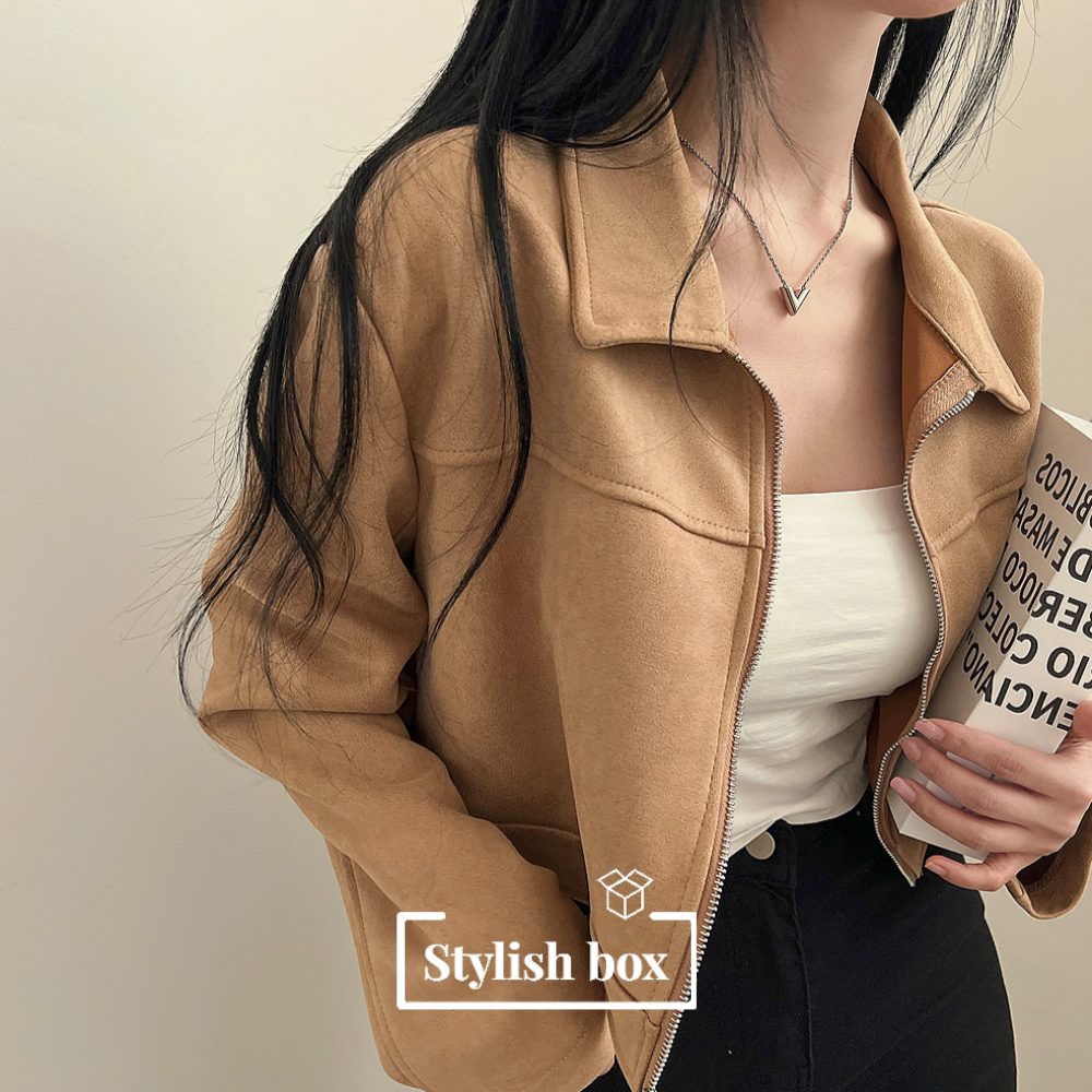 [핵고퀄!/new신상!✨] 스웨이드 카라 집업 크롭 자켓 3color 상세 이미지 3