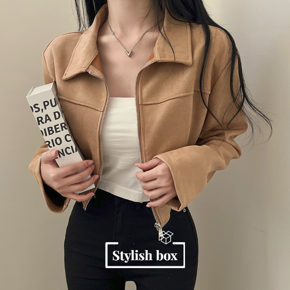 [핵고퀄!/new신상!✨] 스웨이드 카라 집업 크롭 자켓 3color 상세 이미지 2