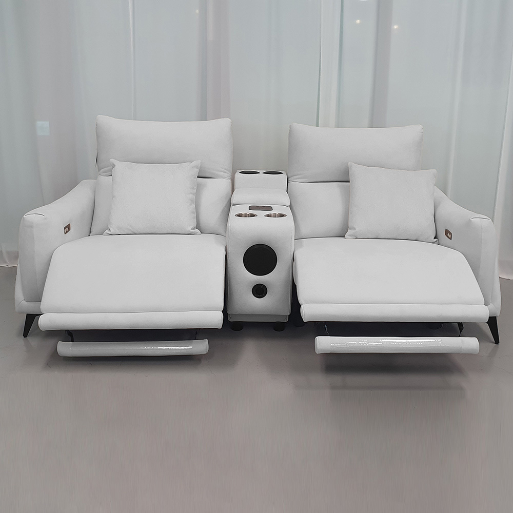 스코나 텐스트 메카 아쿠아텍스 패브릭 전동 리클라이너 소파 스툴미포함, 연그레이, 컵홀더 3인용