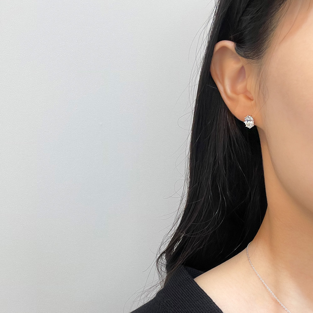 1캐럿 오벌컷 랩 다이아 클리어 스터드 침 귀걸이 이어링 - 상세 이미지 2
