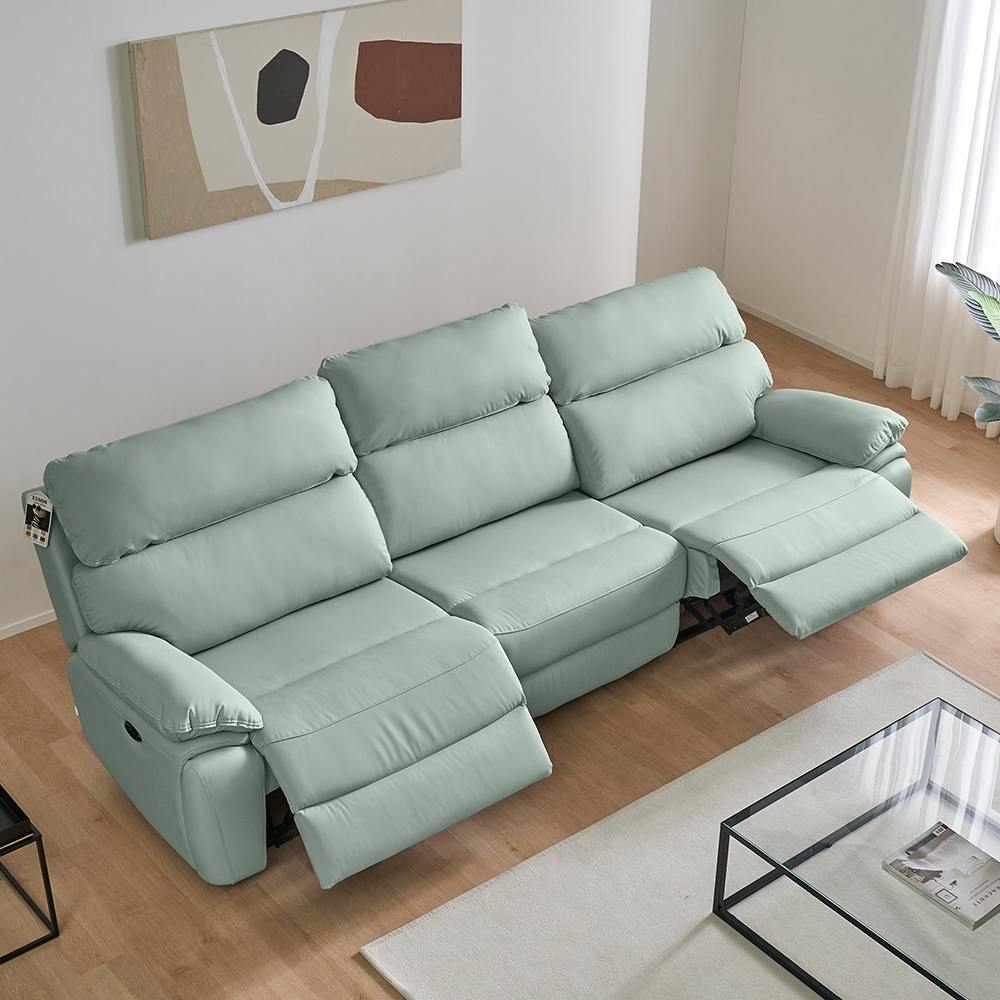 스코나 레인트 실리콘레더 전동 리클라이너 소파 스툴미포함, 민트, 4인용